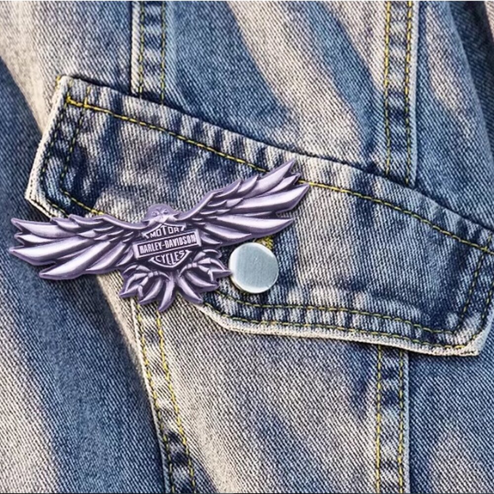Two Brand New Harley Davidson HD  Motorcycle Brass Wings Biker Badges Brooch Pin